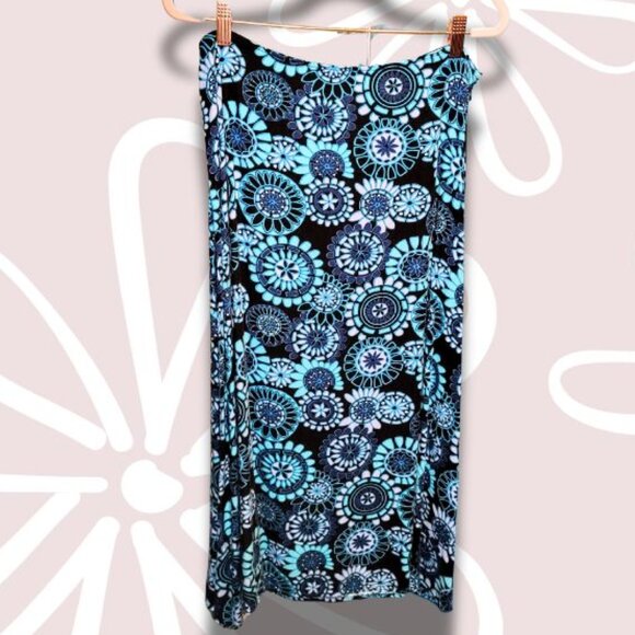 Dresses & Skirts - 23.$5-L(14)-CROFT&BARROW Rayon Long Midi Flare Skirt Blk/Robins Egg/Gry Mandalas